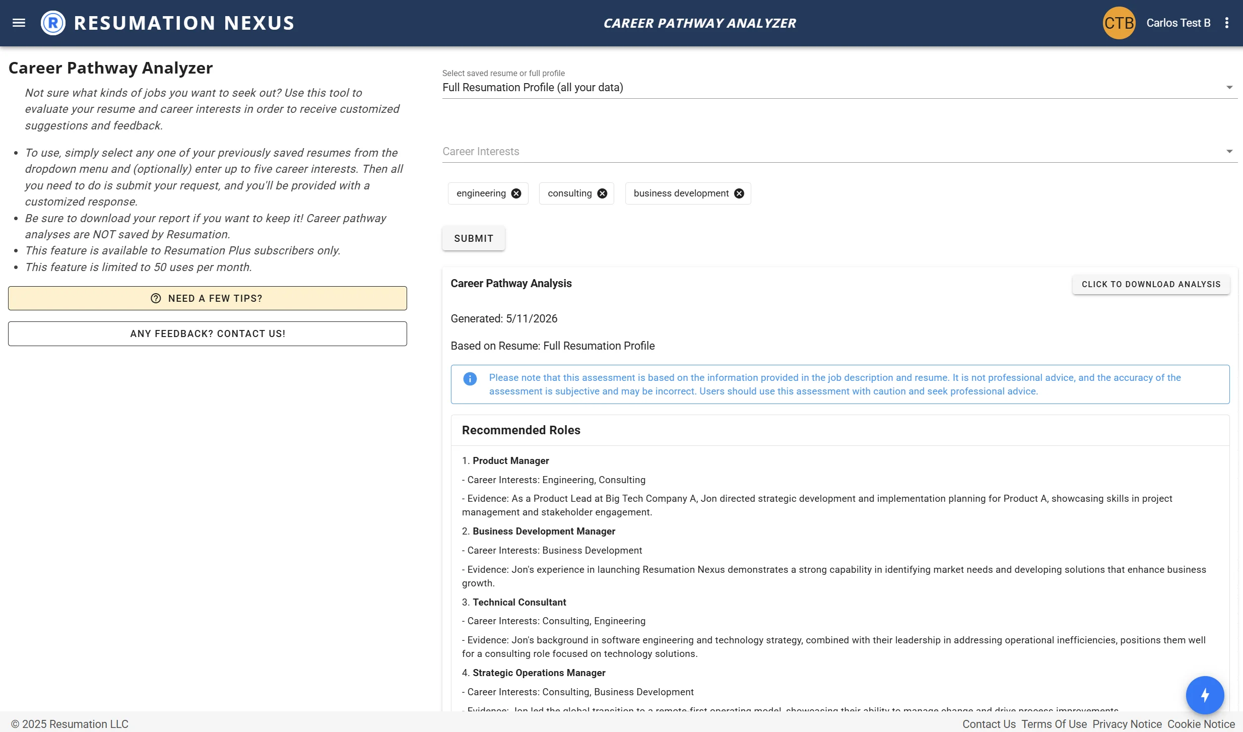 Career Pathway Analyzer in Resumation