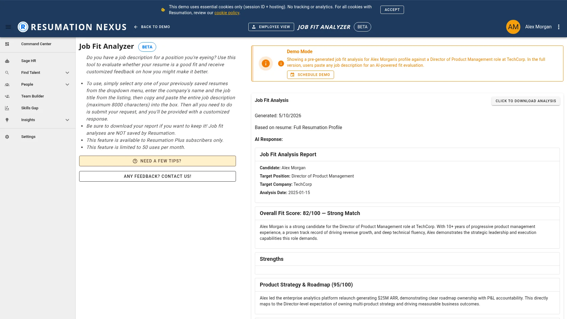 Job Fit Analyzer — AI-powered role matching and scoring in Resumation